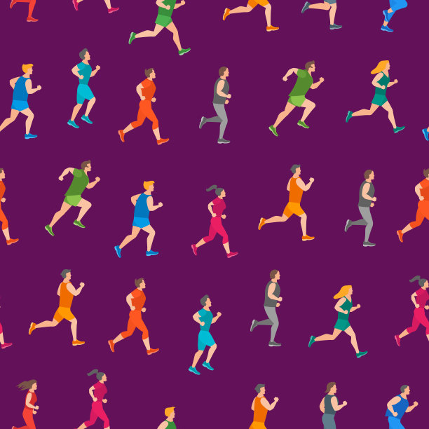 卡通慢跑人物人物无缝模式背景。向量图片下载