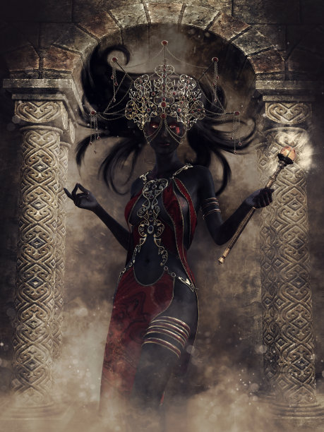 幻想黑暗精灵女巫与一根魔杖图片下载