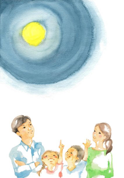 仰望天空的一家人素材图片