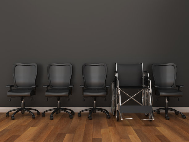 办公室椅子和轮椅在房间- 3D渲染图片下载