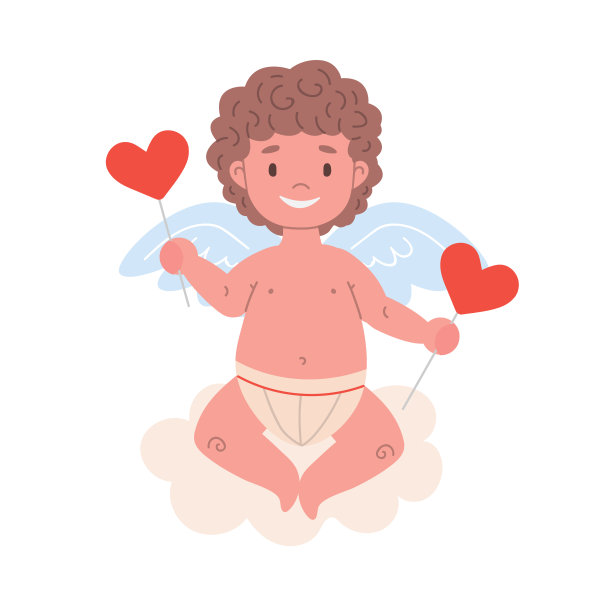 微笑的丘比特手里拿着两根棒棒糖图片下载