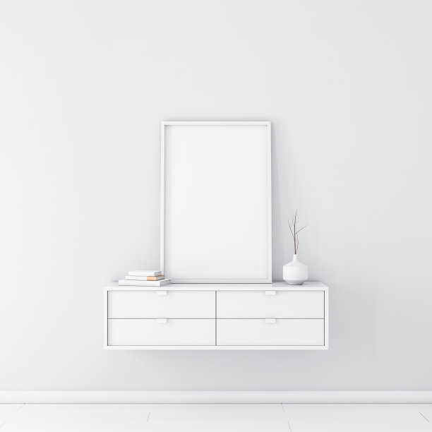 白色垂直海报与框架模型在现代白色内饰图片下载