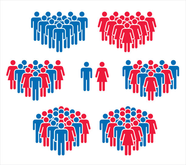 红色和蓝色的程式化人群的矢量插图。图片下载