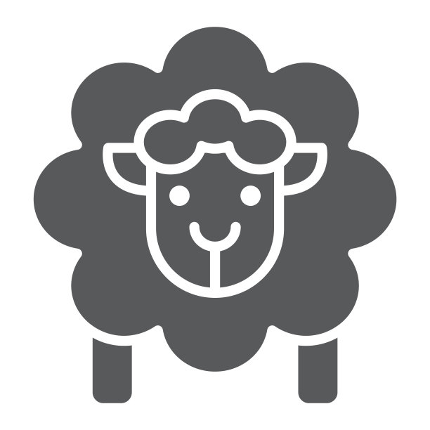 绵羊符号、羊毛和动物、羔羊符号、矢量图形、白色背景上的立体图案。图片下载