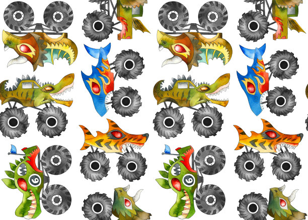 手绘水彩动物卡车图片下载