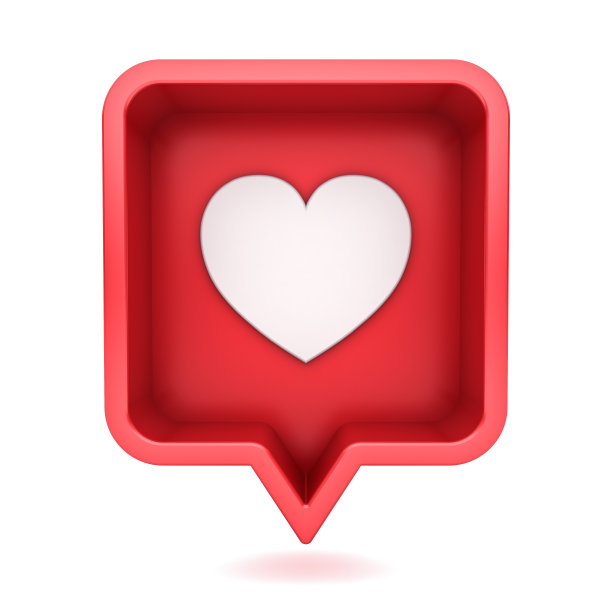3d社交媒体通知爱像心形图标在红色圆形方形针孤立在白色背景与阴影3d渲染图片下载