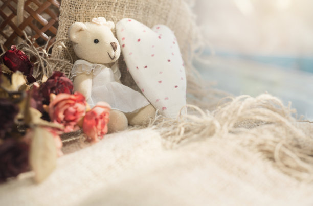 可爱的情人熊白色的心。图片下载