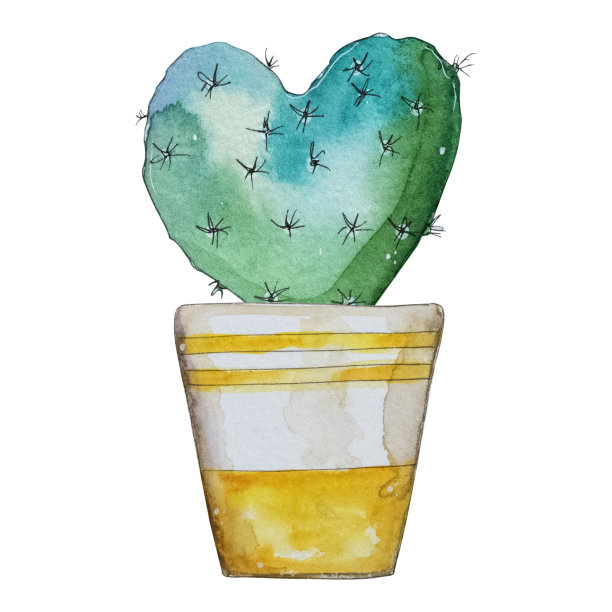 水彩手绘一套仙人掌植物。图片下载