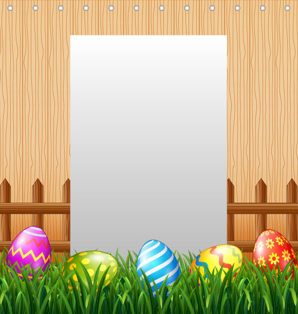 草地上的空白标志上装饰着复活节彩蛋图片下载