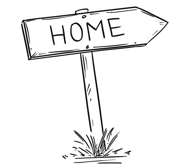 画的旧木制道路箭头标志与文本家图片下载