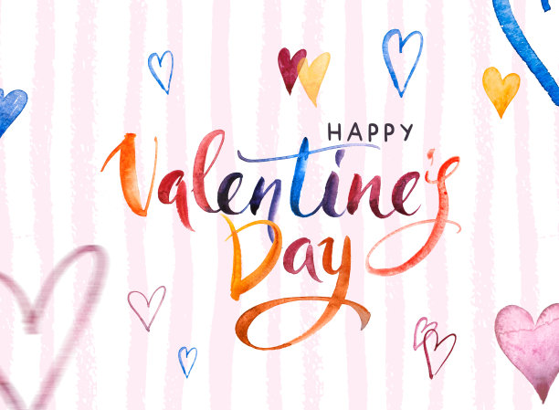 情人节快乐，Banner。水彩手绘笔刷字母和心的背景。设计节日贺卡和婚礼请柬，母亲节快乐，生日，情人节图片下载
