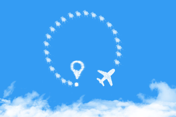 飞机形状的云飞行路线有起点和虚线轨迹图片下载