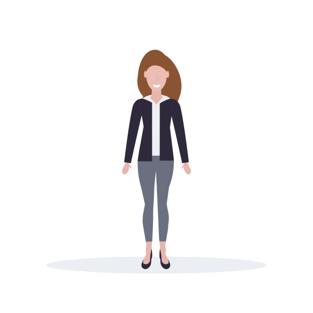 女商人站立姿势快乐的棕色头发的女人办公室职员女卡通人物全长扁平孤立图片下载