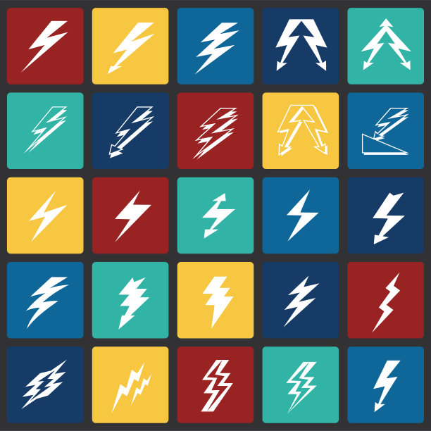 闪电图标设置在彩色方块背景图形和网页设计，现代简单的矢量标志。网络的概念。网站设计的时髦符号，网页按钮或手机。图片下载