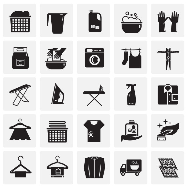 洗衣房图标设置在平面和网页设计的正方形背景，现代简单的矢量标志。网络的概念。时髦的符号为网站设计网页按钮或移动应用程序。图片下载