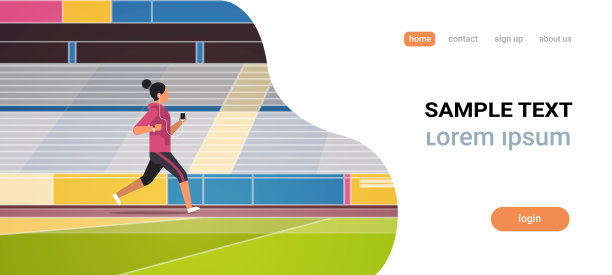 健身妇女跑步体育场田径女孩听音乐与耳机在智能手机健康的生活方式概念论坛背景全长复制空间水平图片下载