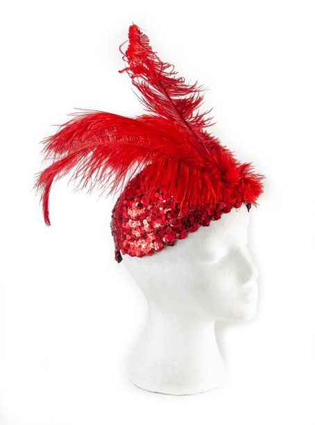 嘉年华羽毛红色假发上的白色背景。图片下载