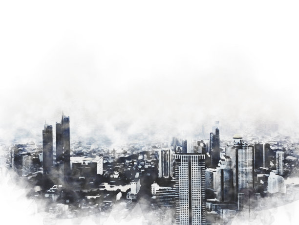 美丽的都城以日出黄昏为背景的水彩插画。图片下载