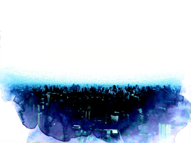 美丽的都城以日出黄昏为背景的水彩插画。图片下载