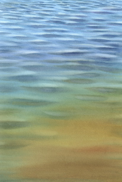 平静的蓝色水与透明的波浪水彩背景素材图片