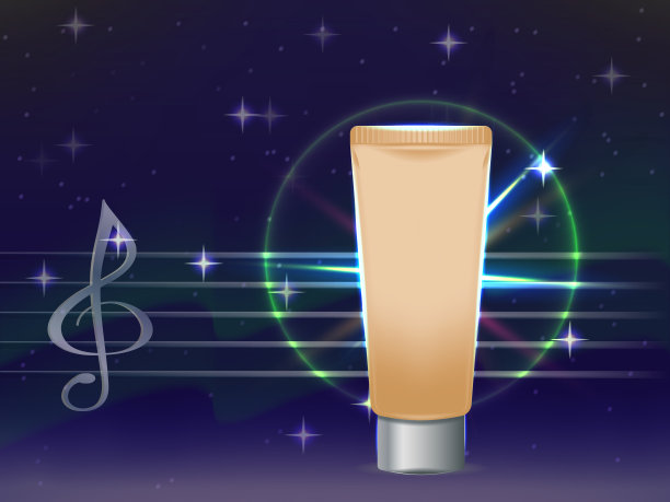 向量模板米色发光管的化妆品霜在音乐的基调和音符的背景下离开星空图片下载