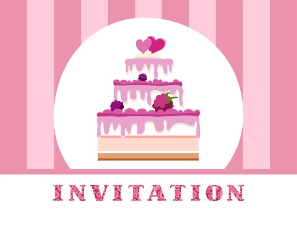 请柬，覆盆子蛋糕，紫丁香，条纹，矢量。图片下载