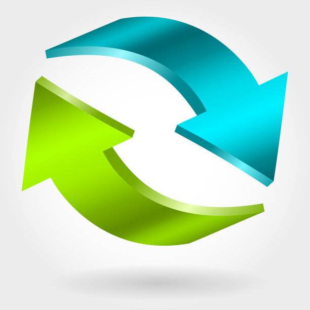 对抗蓝色和绿色箭头。逼真的3 d插图。交换与恢复符号图片下载
