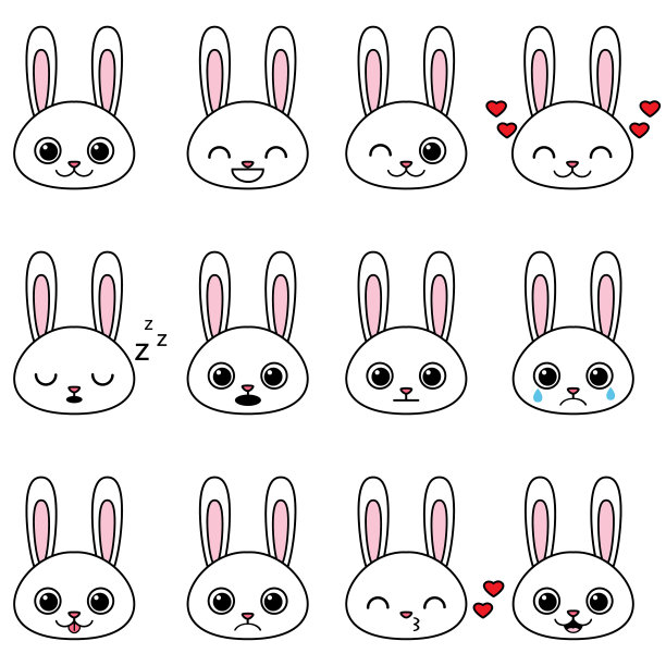 一套可爱的卡通兔子情绪图片下载