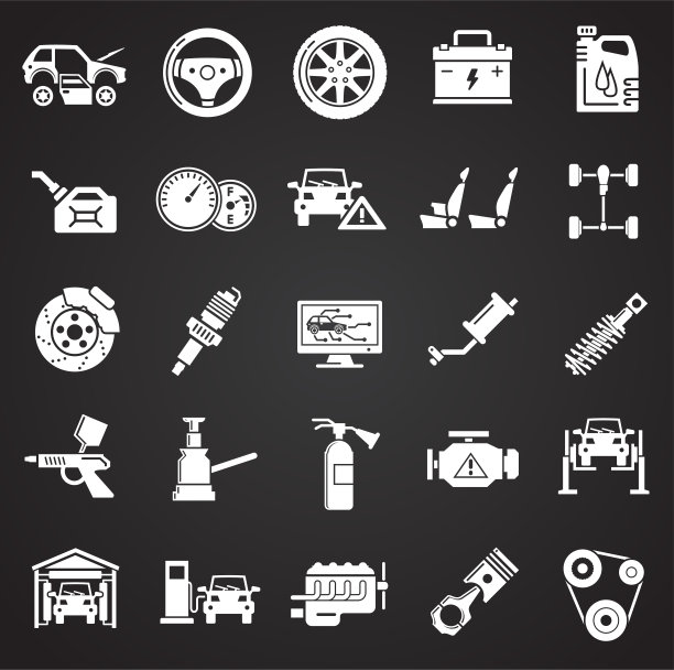 汽车服务图标设置在黑色背景的图形和网页设计，现代简单的矢量标志。网络的概念。时髦的符号为网站设计网页按钮或移动应用程序。图片下载