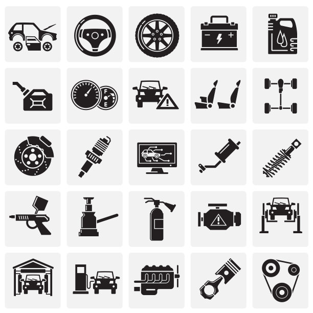 汽车服务图标设置在平面和网页设计的方形背景，现代简单的矢量标志。网络的概念。时髦的符号为网站设计网页按钮或移动应用程序。图片下载