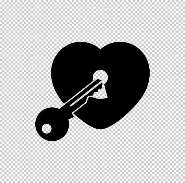 心与键-黑色矢量图标图片下载