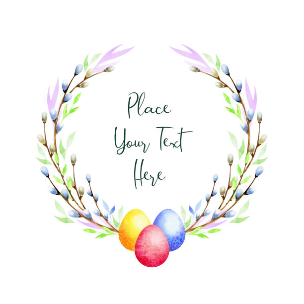 手绘复活节花环与春天的花在一个白色的背景。水彩画。图片下载