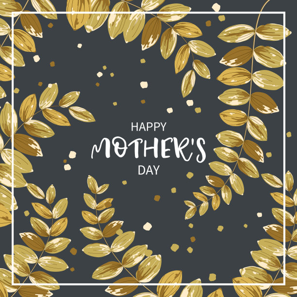 贺卡母亲节与框架的金叶。图片下载