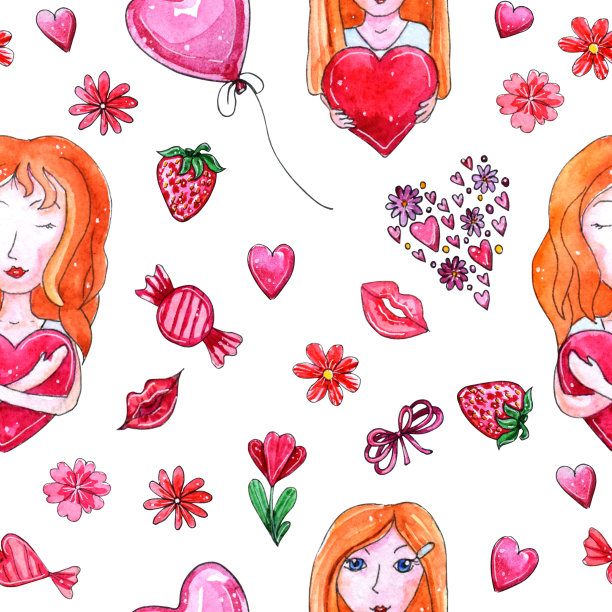 水彩情人节无缝图案图片下载