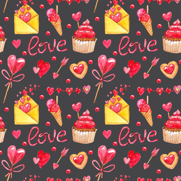 水彩情人节无缝图案图片下载