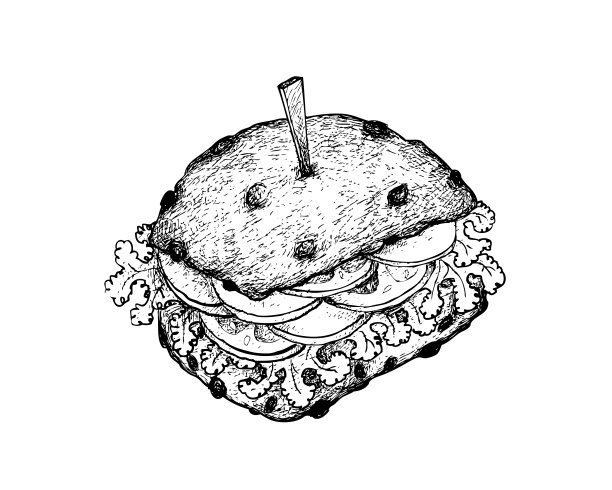 手绘全谷物面包三明治火腿图片下载