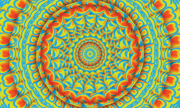 背景与多色同心形状与万花筒的效果图片下载