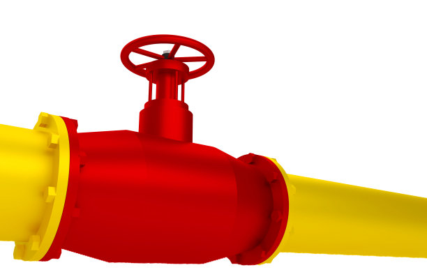 黄色煤气管上有红色水龙头图片下载