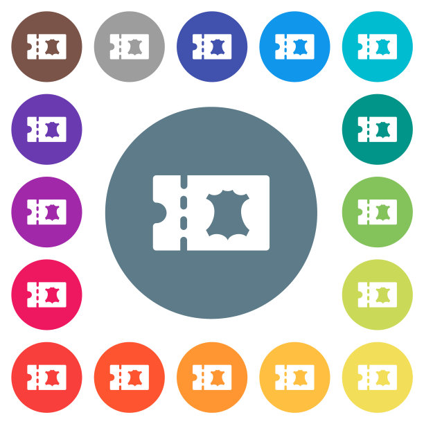 皮具折扣券平白色图标在圆形的颜色背景图片下载