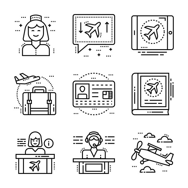 航空运输线性图标包图片下载
