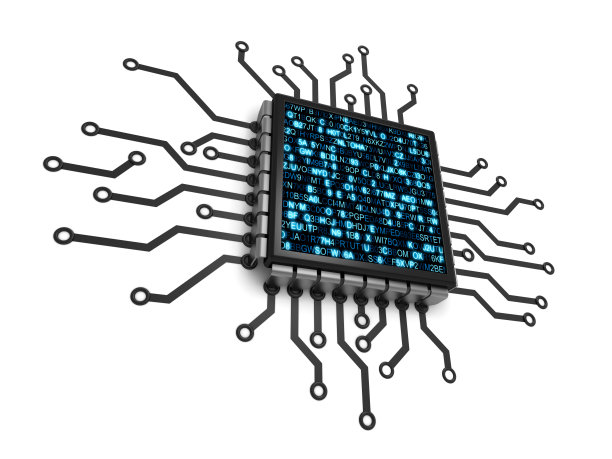 在白色背景上隔离数字计算机代码的电子微芯片图片下载