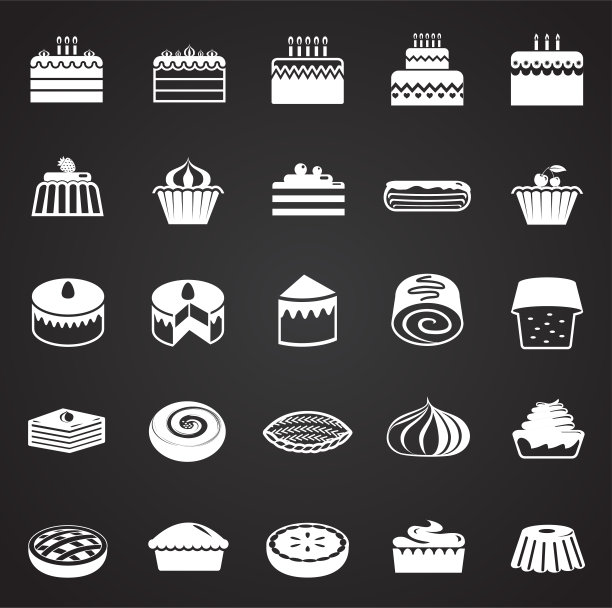 蛋糕图标设置在黑色背景的图形和网页设计，现代简单的矢量标志。网络的概念。时髦的符号为网站设计网页按钮或移动应用程序。图片下载