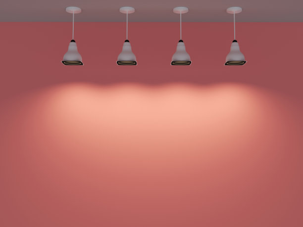 空房间粉红色的珊瑚墙和聚光灯。三维渲染图片下载