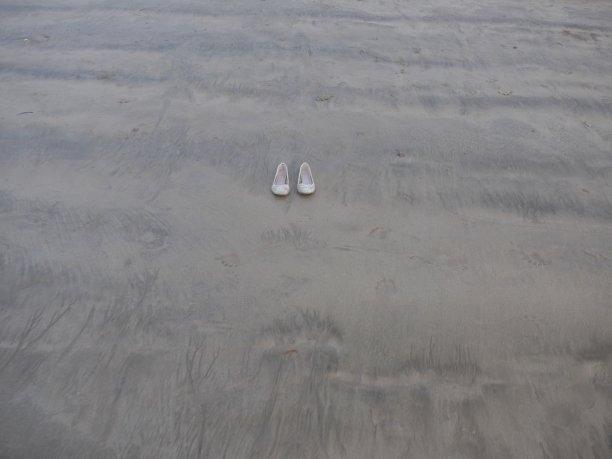空沙滩上的婚礼鞋图片下载