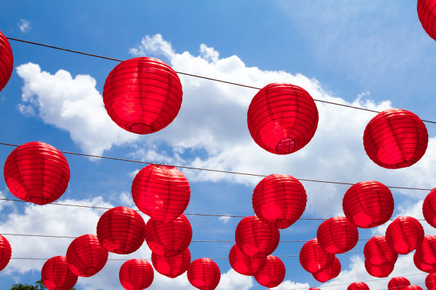 红色丝绸中国灯笼新年图片下载