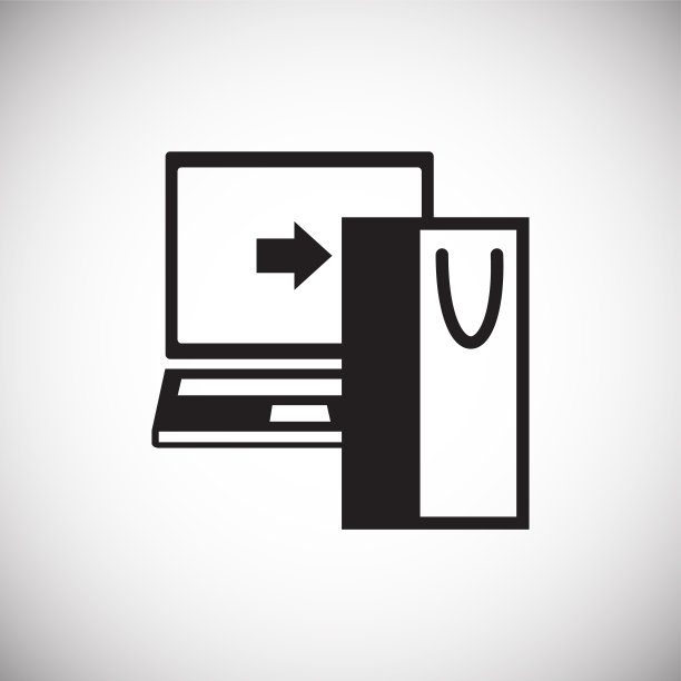 网上购物电脑图标白色背景图形和网页设计，现代简单的矢量标志。网络的概念。时髦的符号为网站设计网页按钮或移动应用程序。图片下载