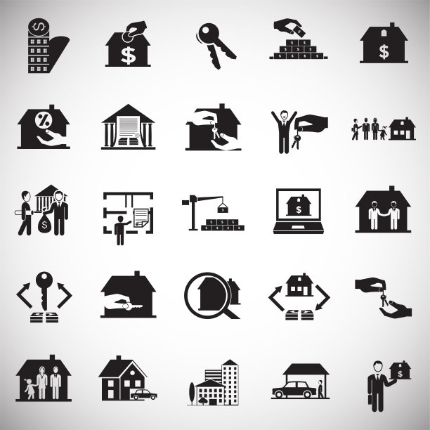 房地产和抵押贷款设置在白色背景图片下载