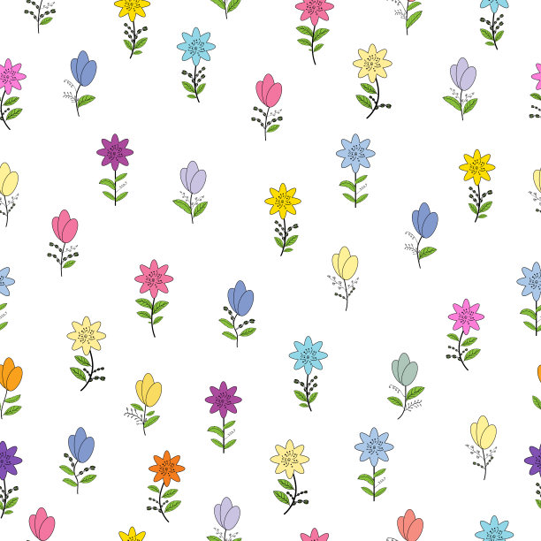 无缝图案与不同的春花。在白色背景上孤立的元素。矢量插图。图片下载