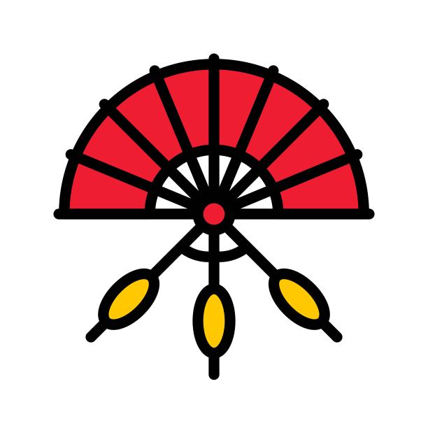 手扇向量，中国农历新年填充图标图片下载