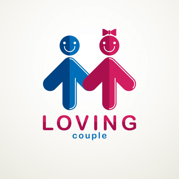 幸福夫妇简单的矢量图标创建与人的几何符号在一个形状的箭头。男女、男友和女友之间的柔情蜜意关系。图片下载